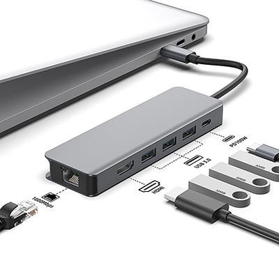 USB C Hub Ethernet,9-in-1 Docking Station with 4K HDMI, Card Reader,100W PD, USB 3.0/2.0, Gigabit Et